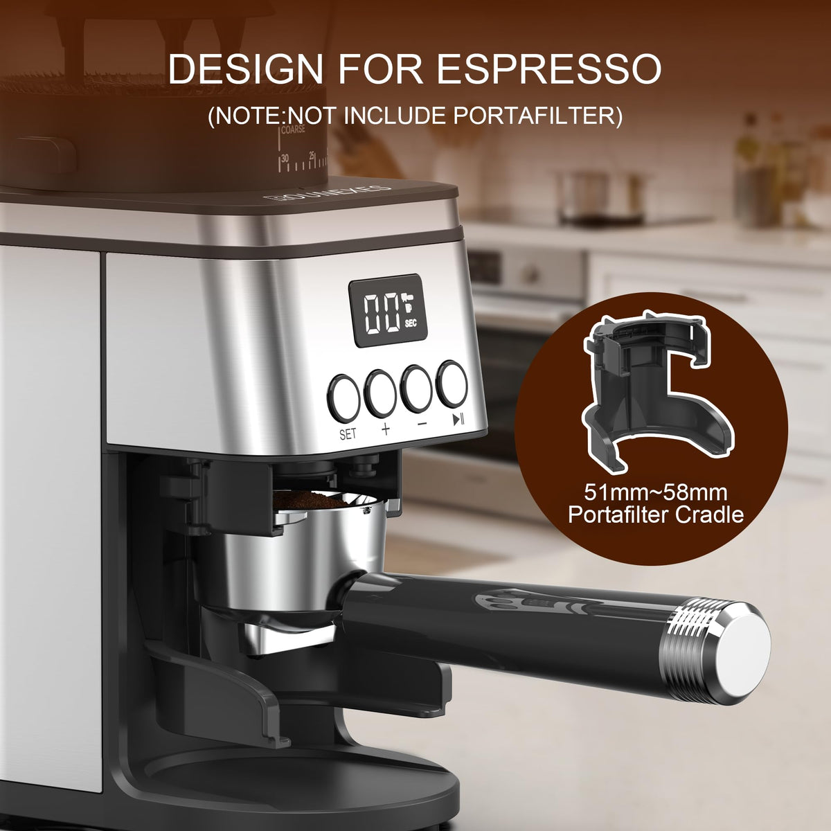 Electric Stainless Steel Conical Burr Coffee Grinder with 30 Grind Settings X978044
