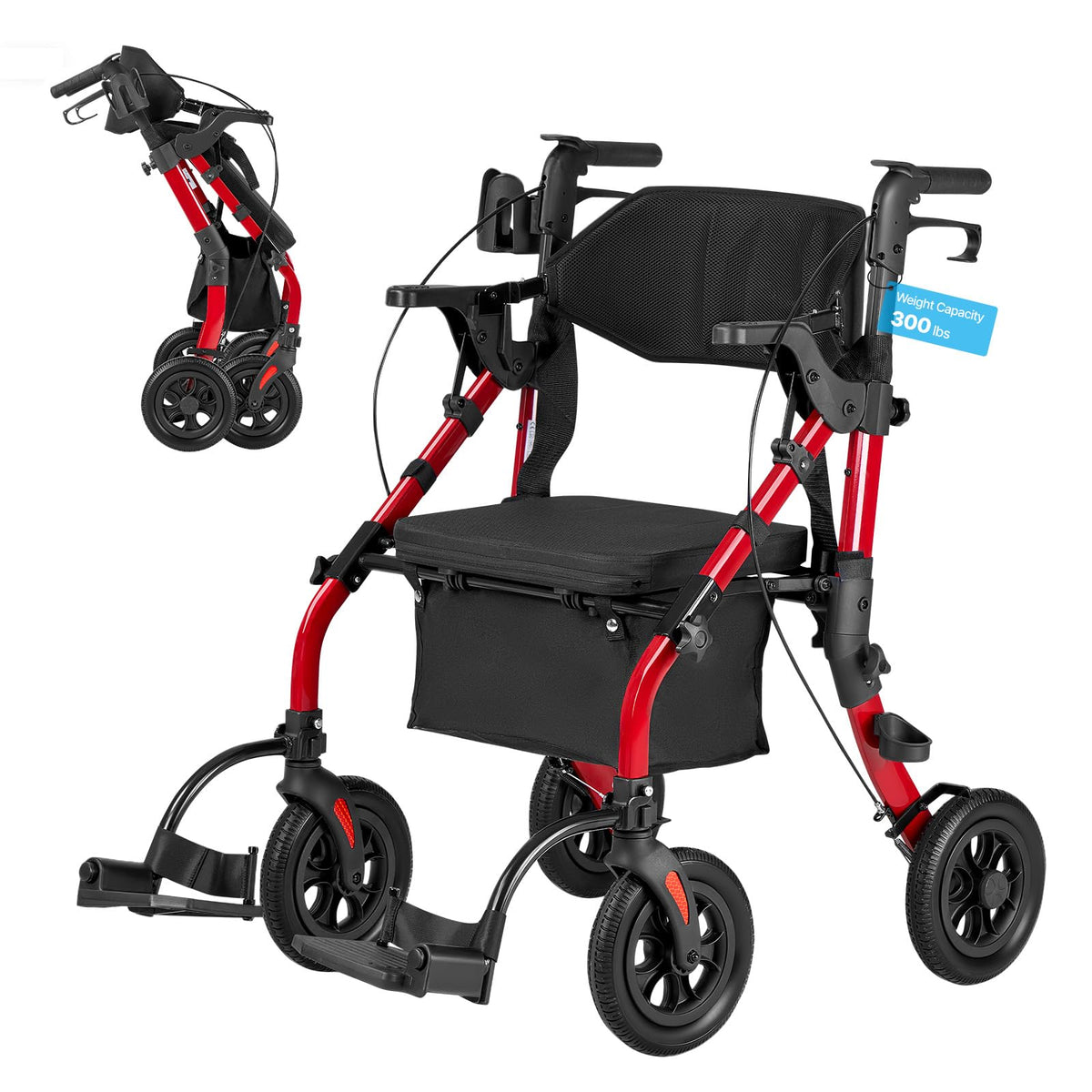 2-in-1 Foldable Aluminum Rollator Walker & Transport Chair Z845