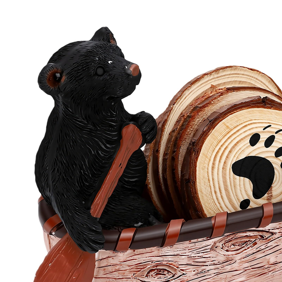 Set of 6 Black Bear Coaster Set with Canoe Holder J375