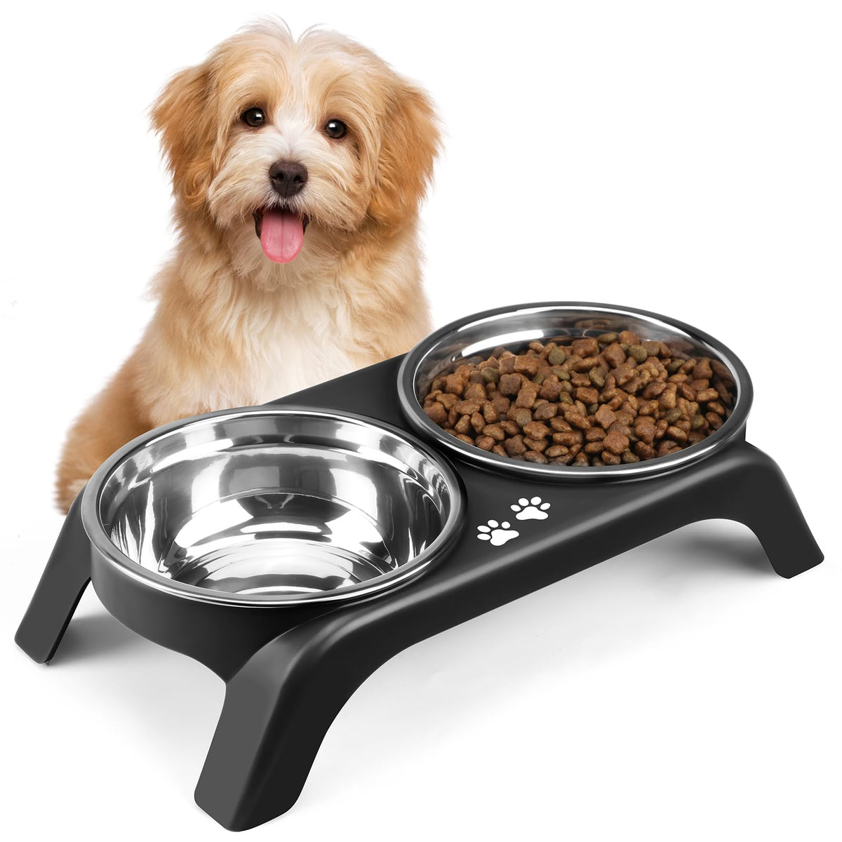 Elevated Dog Bowls with 5” Stainless Steel Bowls Black U2893