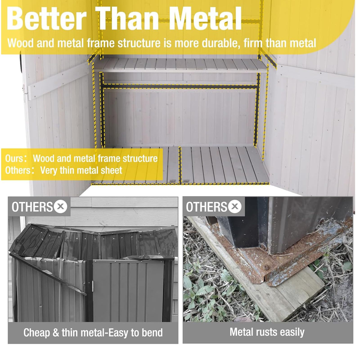 Off-White Storage Shed with Metal Frame, Wooden Floor and Adjustable Shelves C1357
