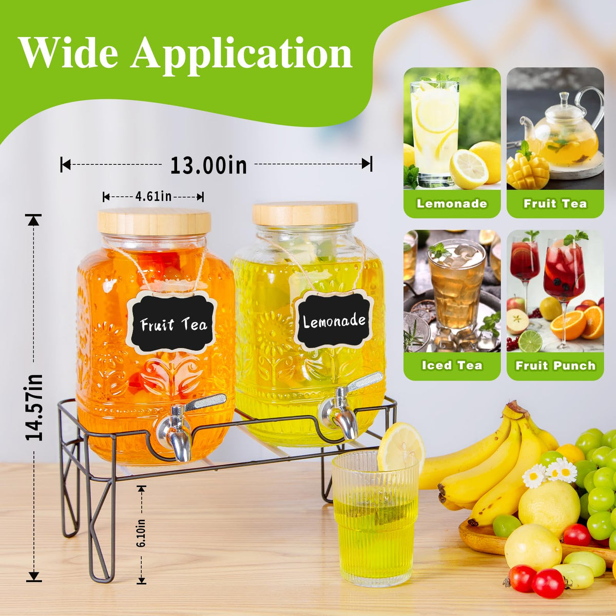2-Pack 1 Gallon Glass Drink Dispensers with Spigot A989