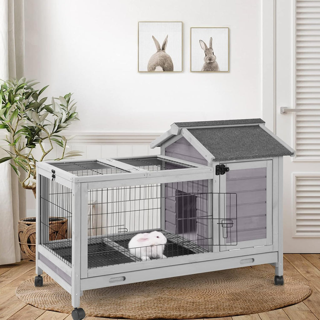 Wood Rabbit Hutch with Wire Mesh W6940