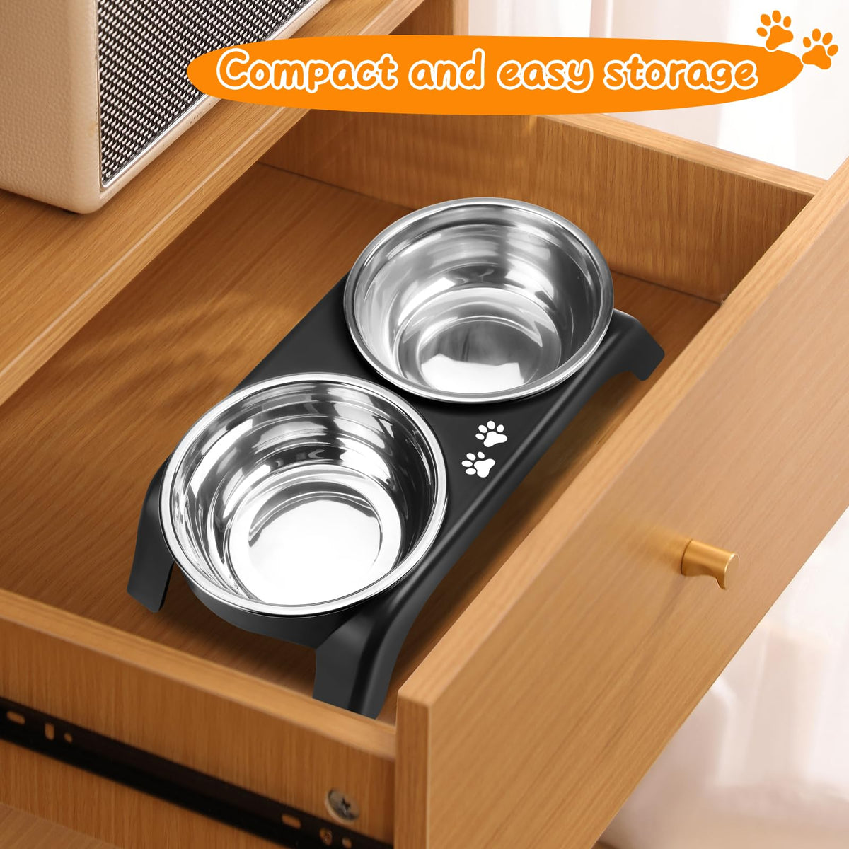 Elevated Dog Bowls with 5” Stainless Steel Bowls Black U2893