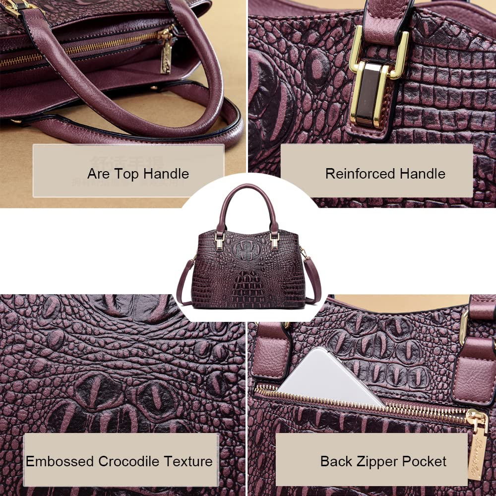 Crocodile Leather Satchel Handbag with Shoulder Strap W862877
