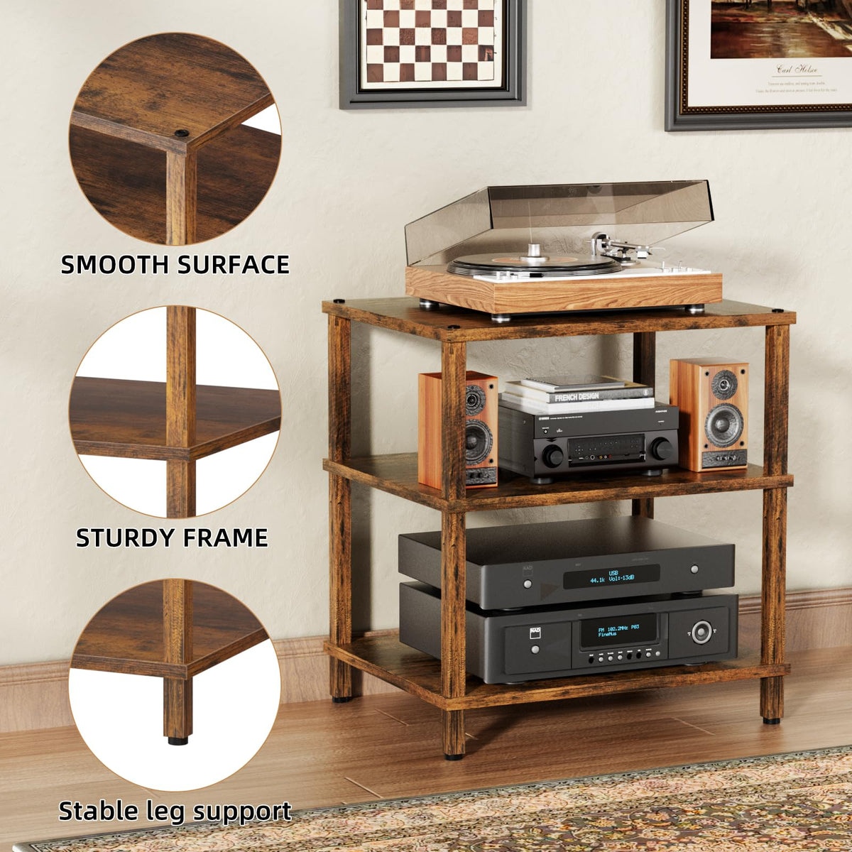 Brown 3-Tier Wooden Media Stand D77985