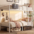 White Twin Over Twin Bunk Bed with LED Lights and Charging Station L86340