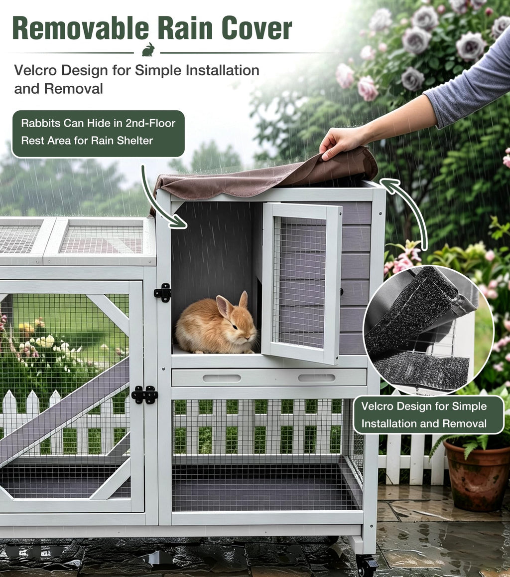 Wooden Rabbit Cage on Wheels with Ramp B397