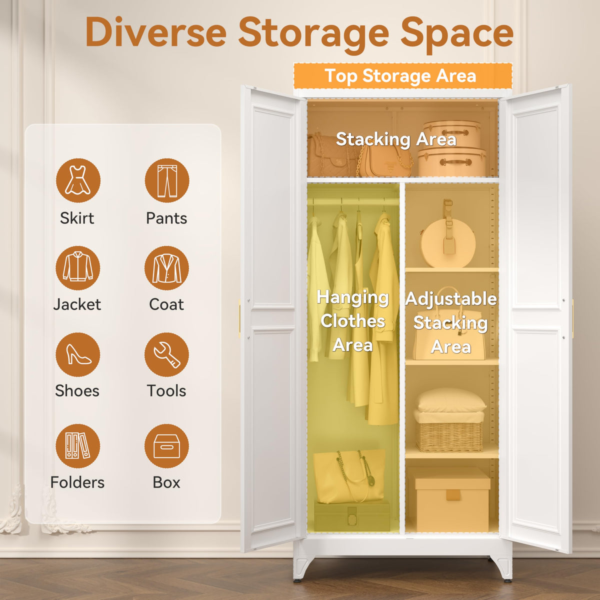 Metal Armoire Wardrobe Closet with 2 Doors M541