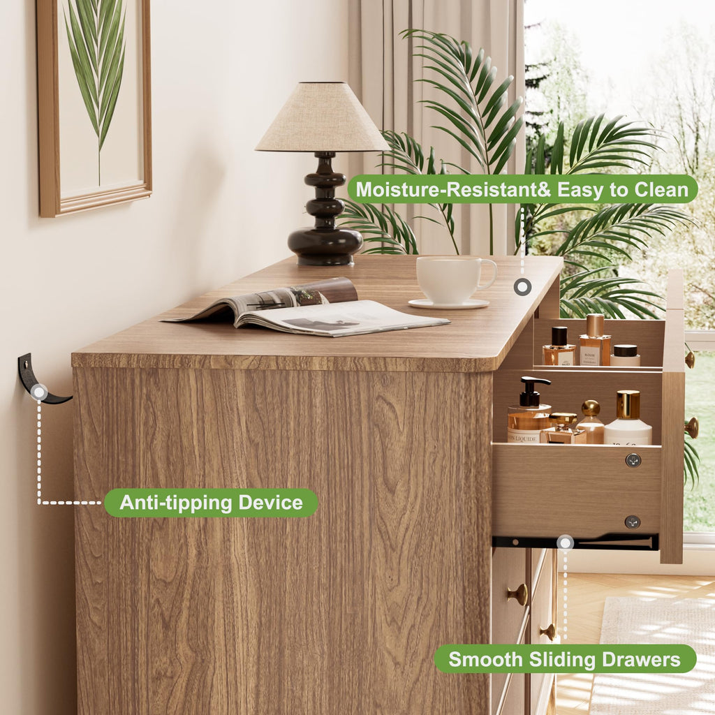 Fluted 6 Drawer Wood Dresser J5457