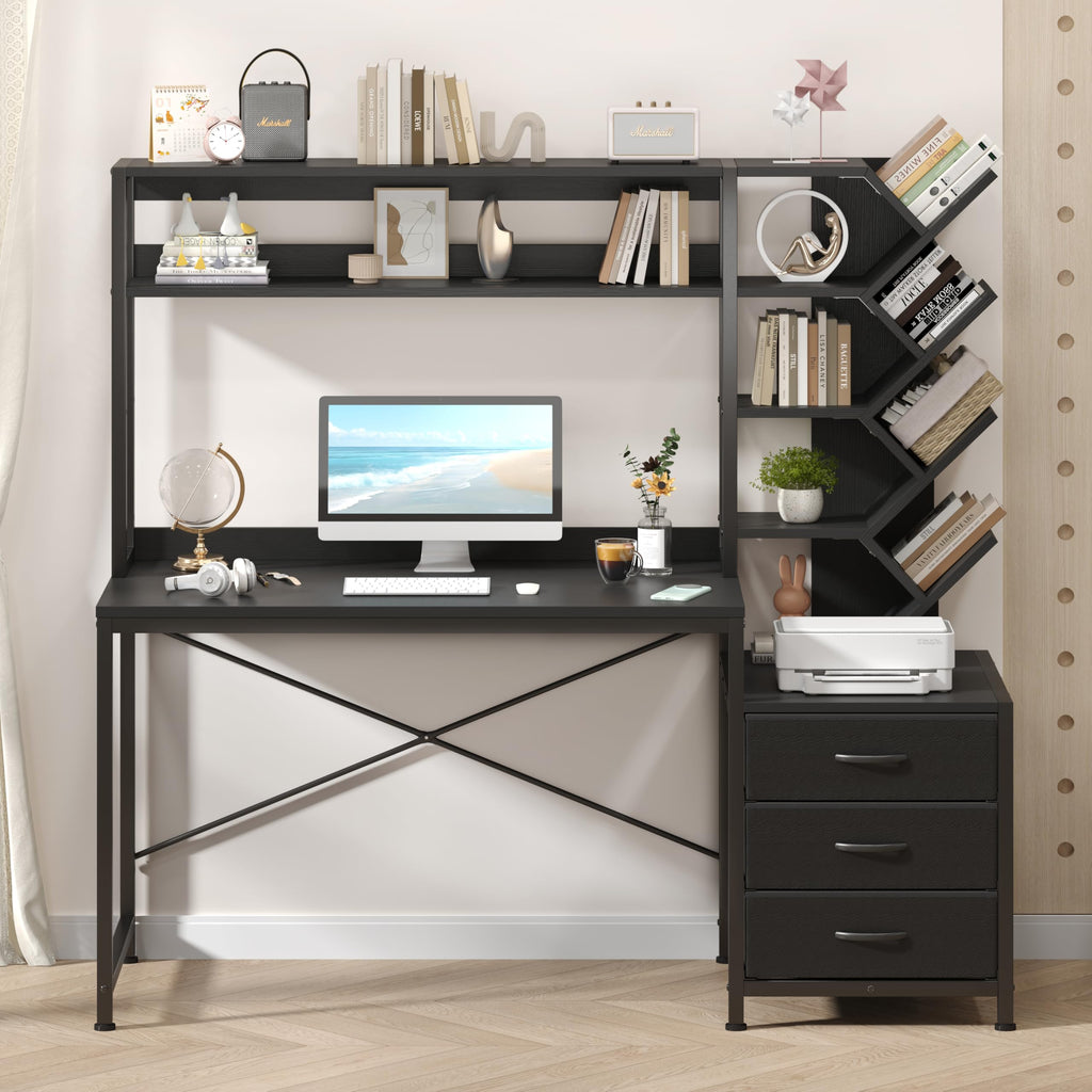 52" Computer Desk with Bookshelf, 3 Drawers & Hutch A305737