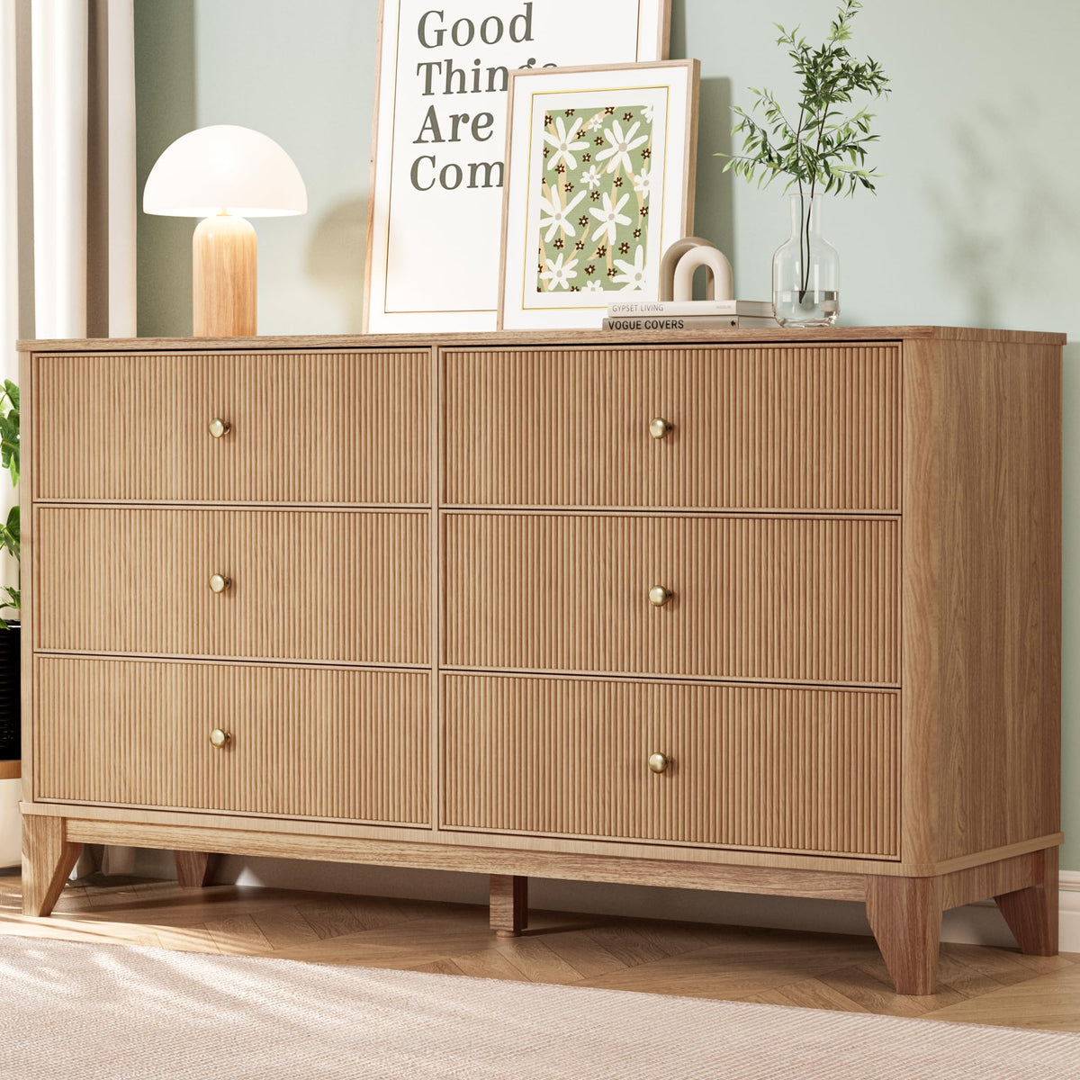 Fluted 6 Drawer Wood Dresser J5457