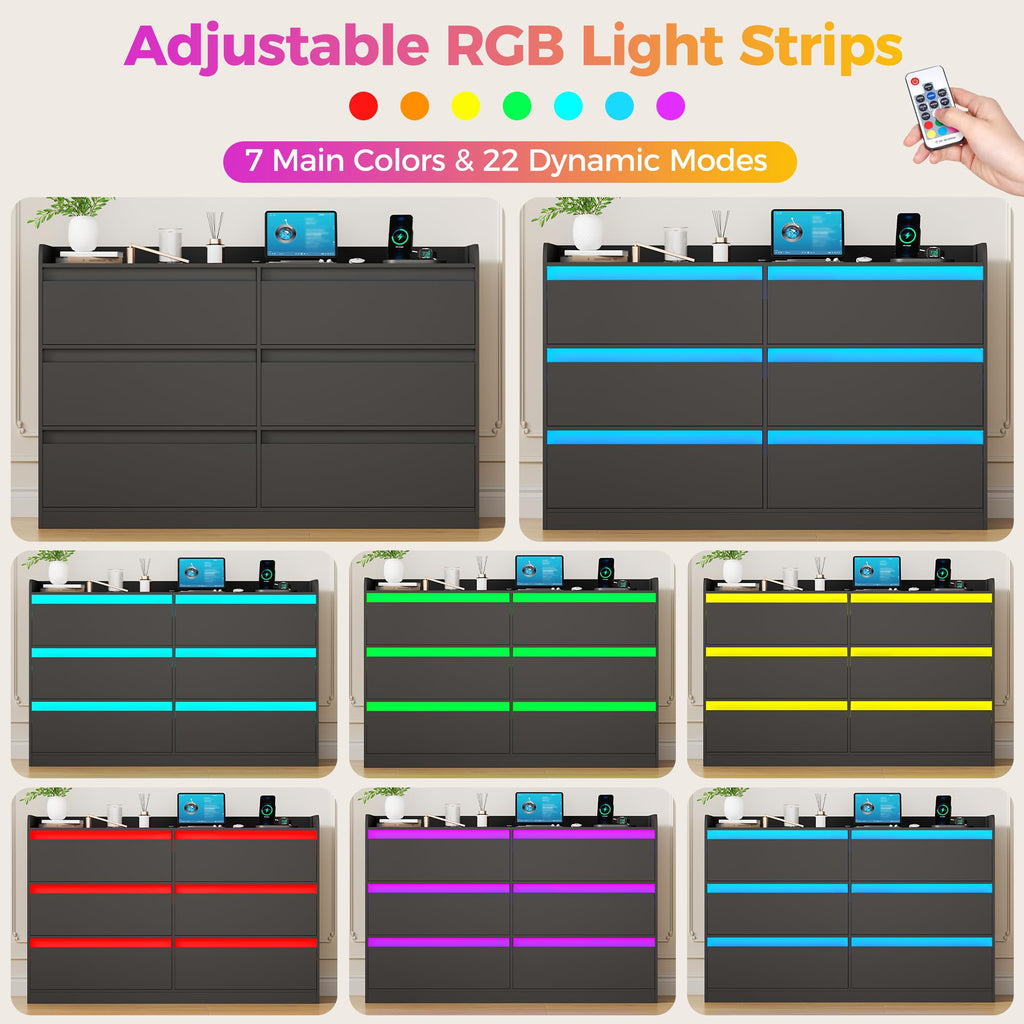 Black Dresser with Power Outlet and LED Lights C57287