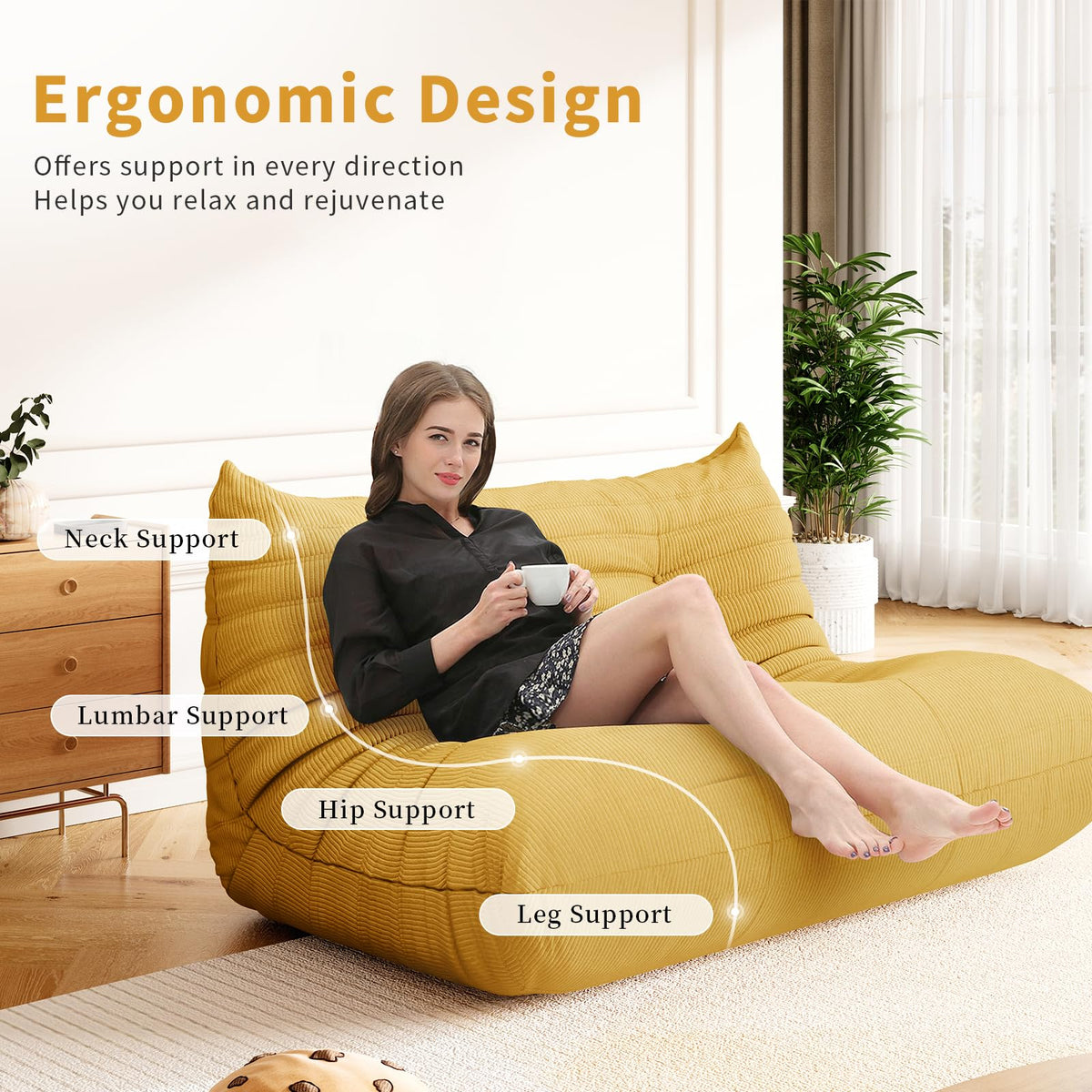 Yellow Corduroy Memory Foam Bean Bag Chair F54403