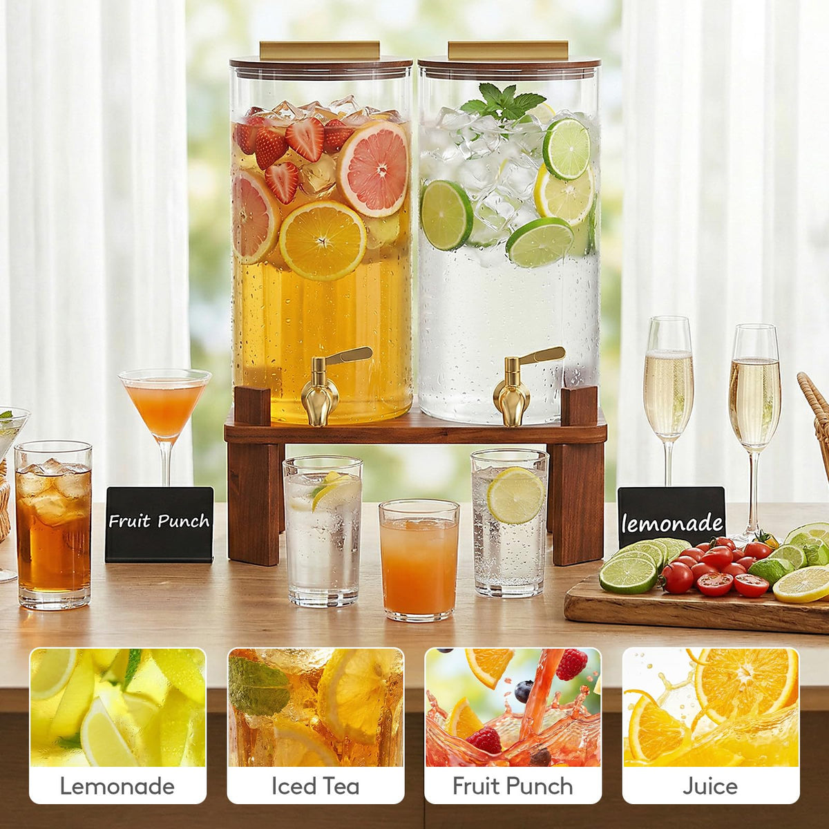 1.5 Gallon Glass Drink Dispenser with Wood Stand Q68803