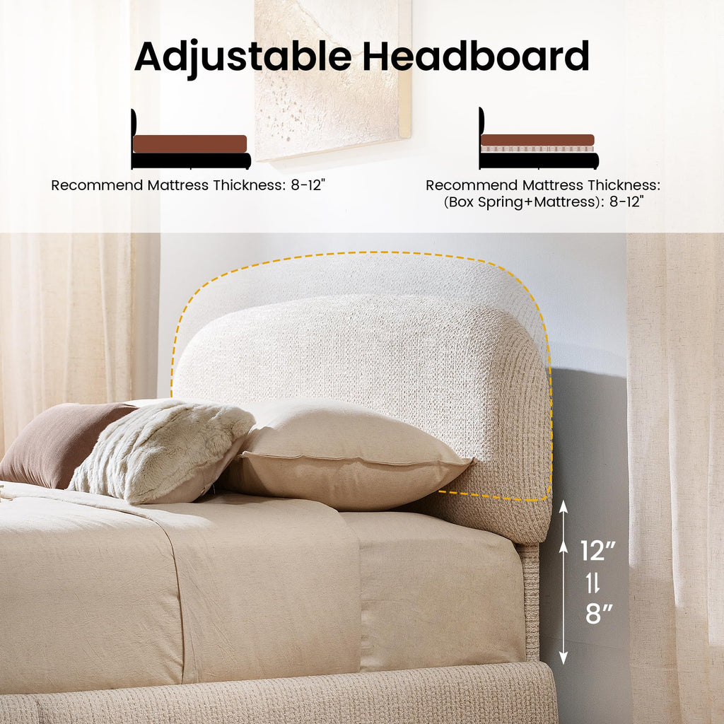 Queen Lift Up Storage Bed Frame with Adjustable Headboard, Beige P457