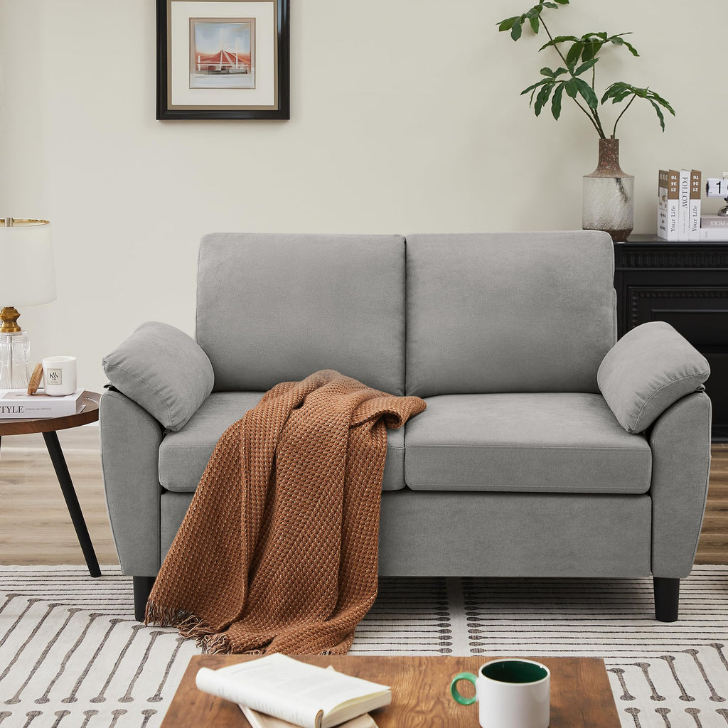 Light Grey Linen Loveseat Sofa with Side Pocket L99932
