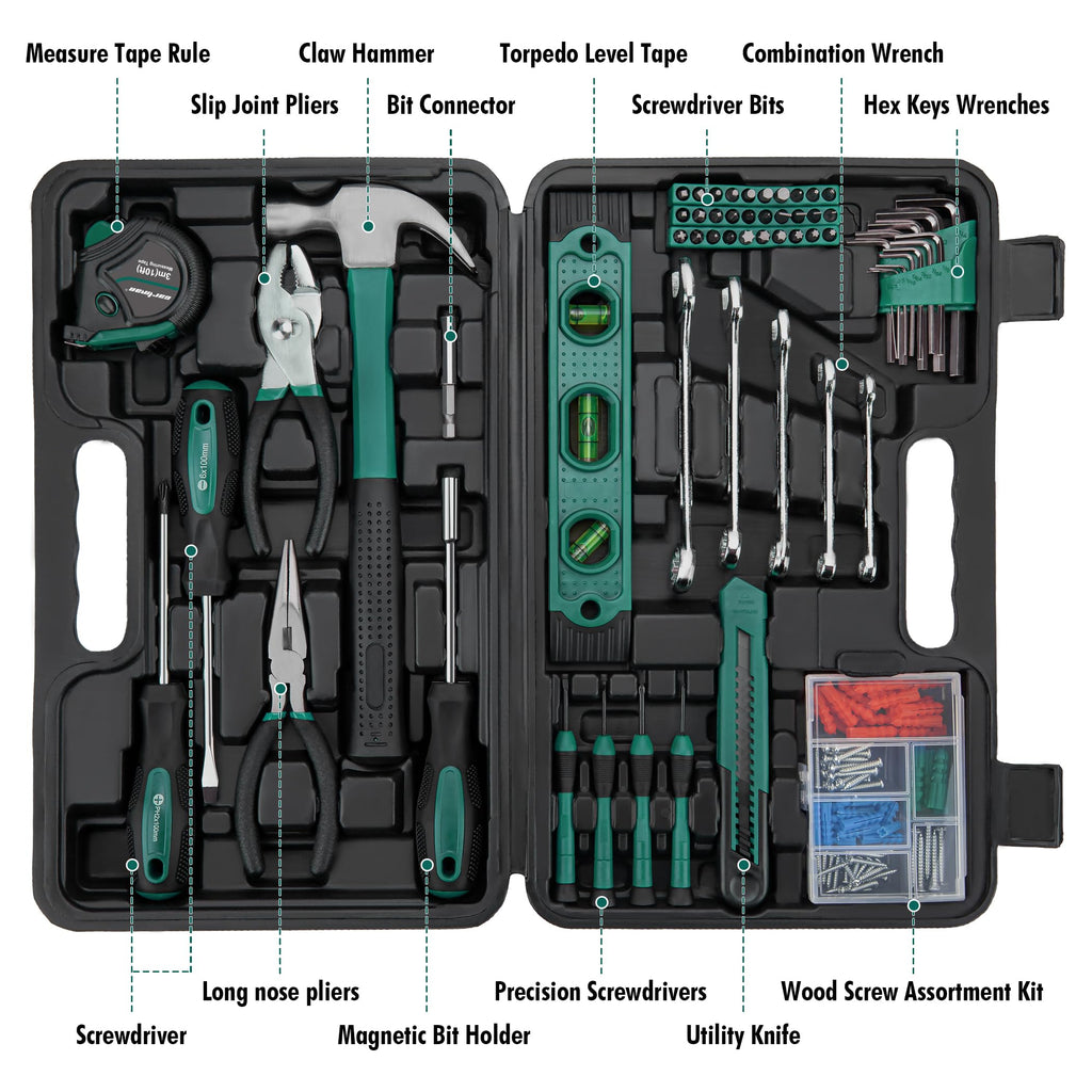 152-Piece Green Household Tool Set with Storage Case C658