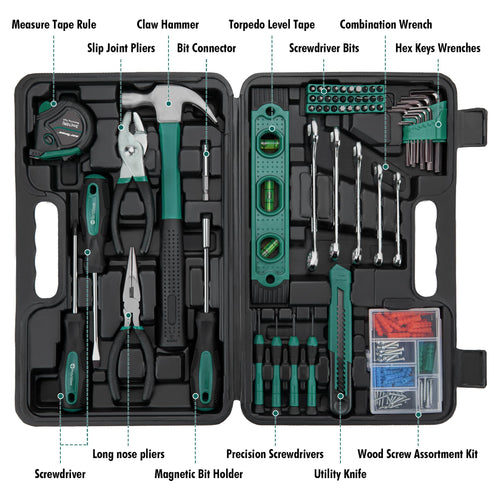 152-Piece Green Household Tool Set with Storage Case C658