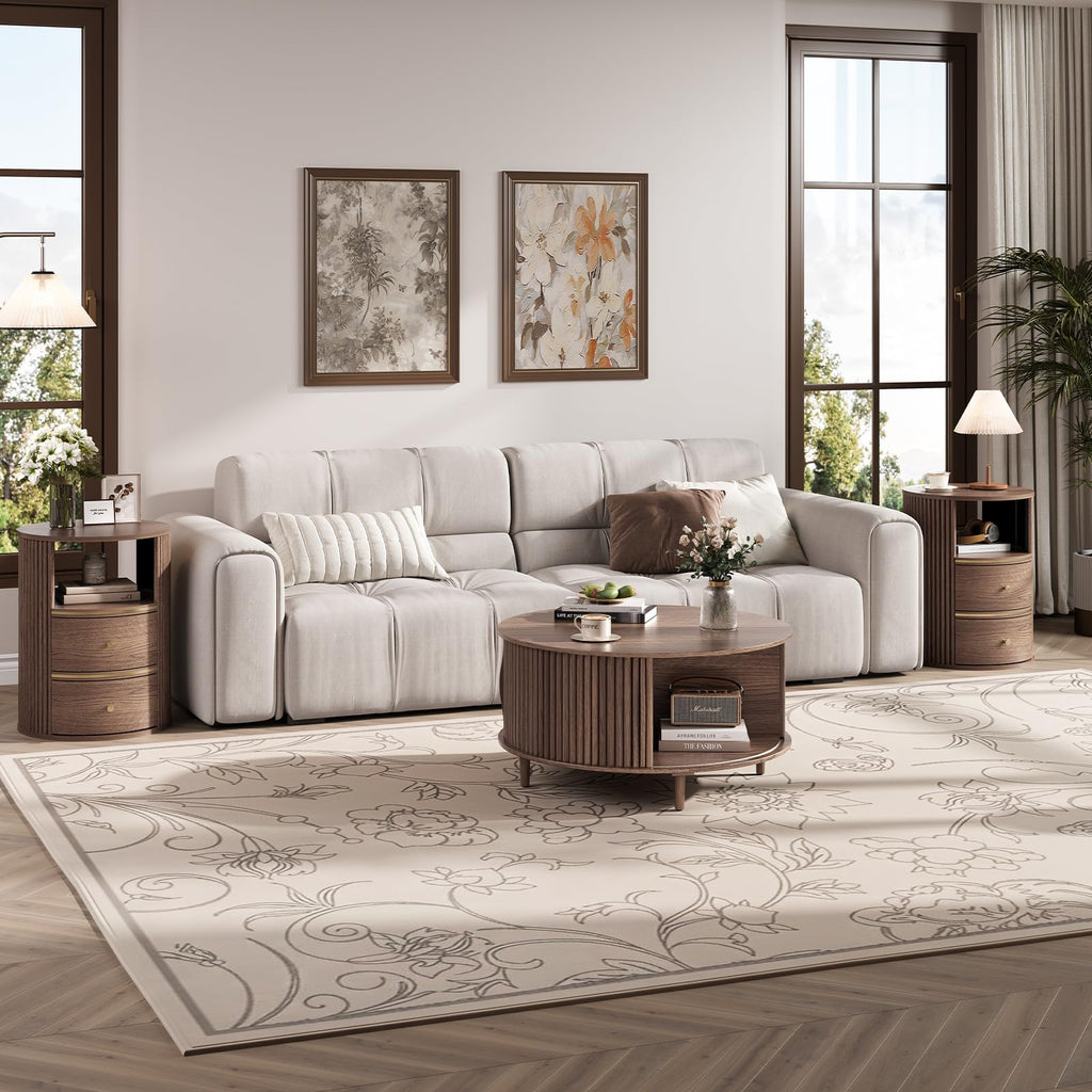Round Coffee Table with Storage, 31.5", Walnut L1978