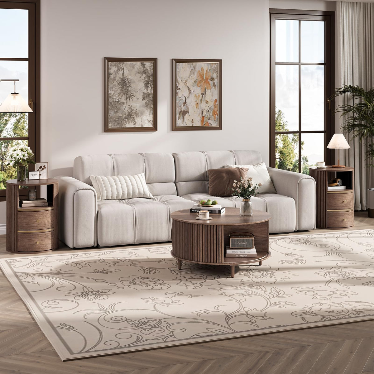 Round Coffee Table with Storage, 31.5", Walnut L1978