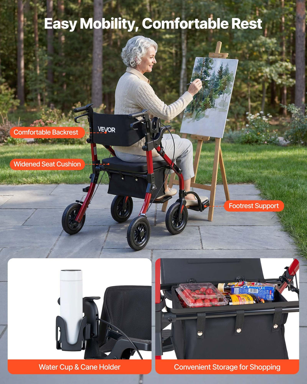 2-in-1 Foldable Aluminum Rollator Walker & Transport Chair Z845