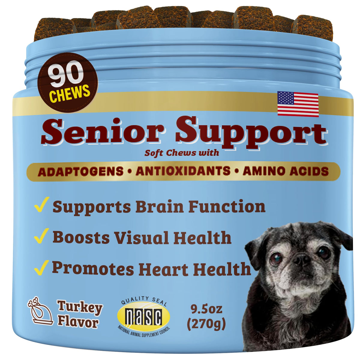 Senior Dog Supplements Vitamins Chew 90 cnt N8333