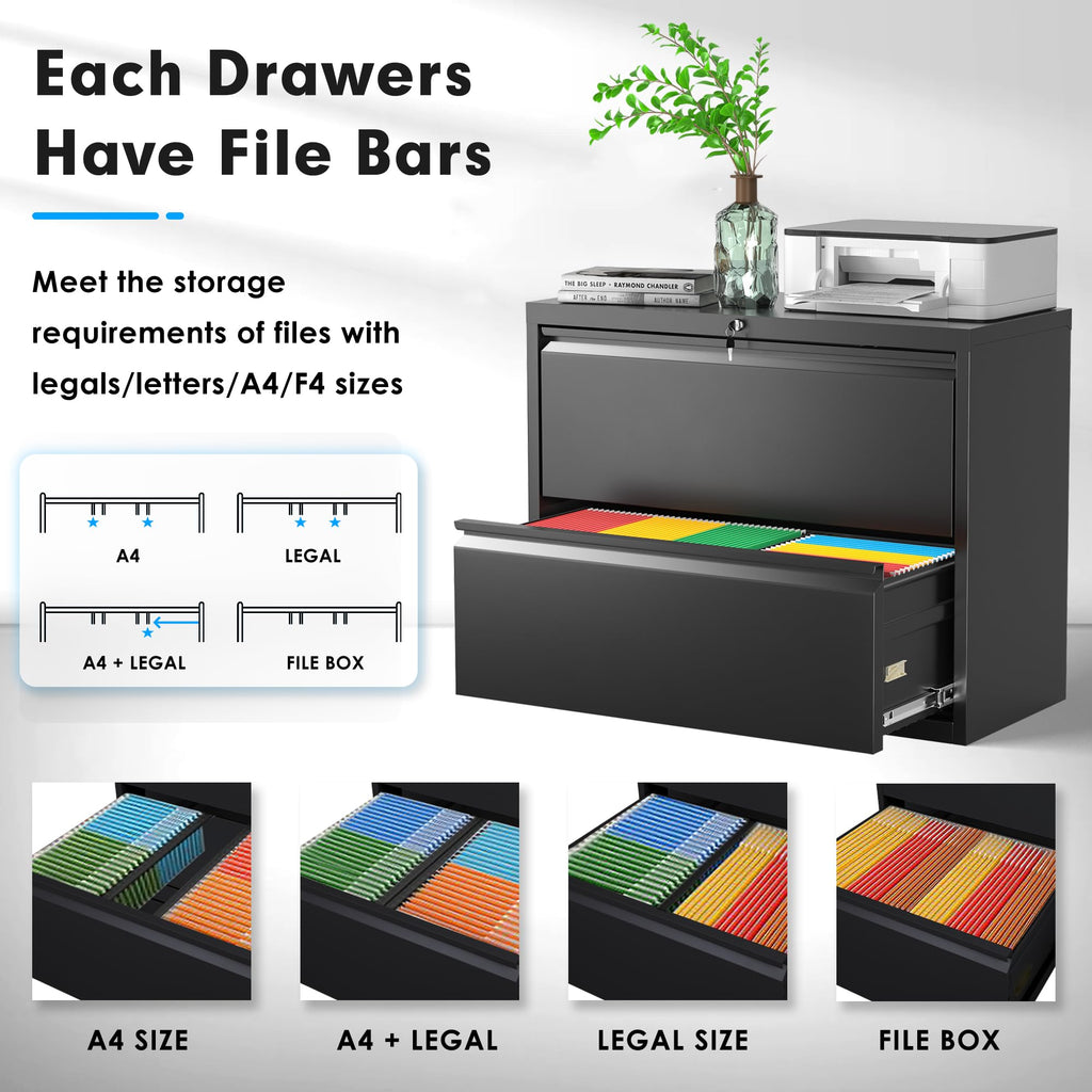 Black 2 Drawer Metal File Cabinet with Lock X66749