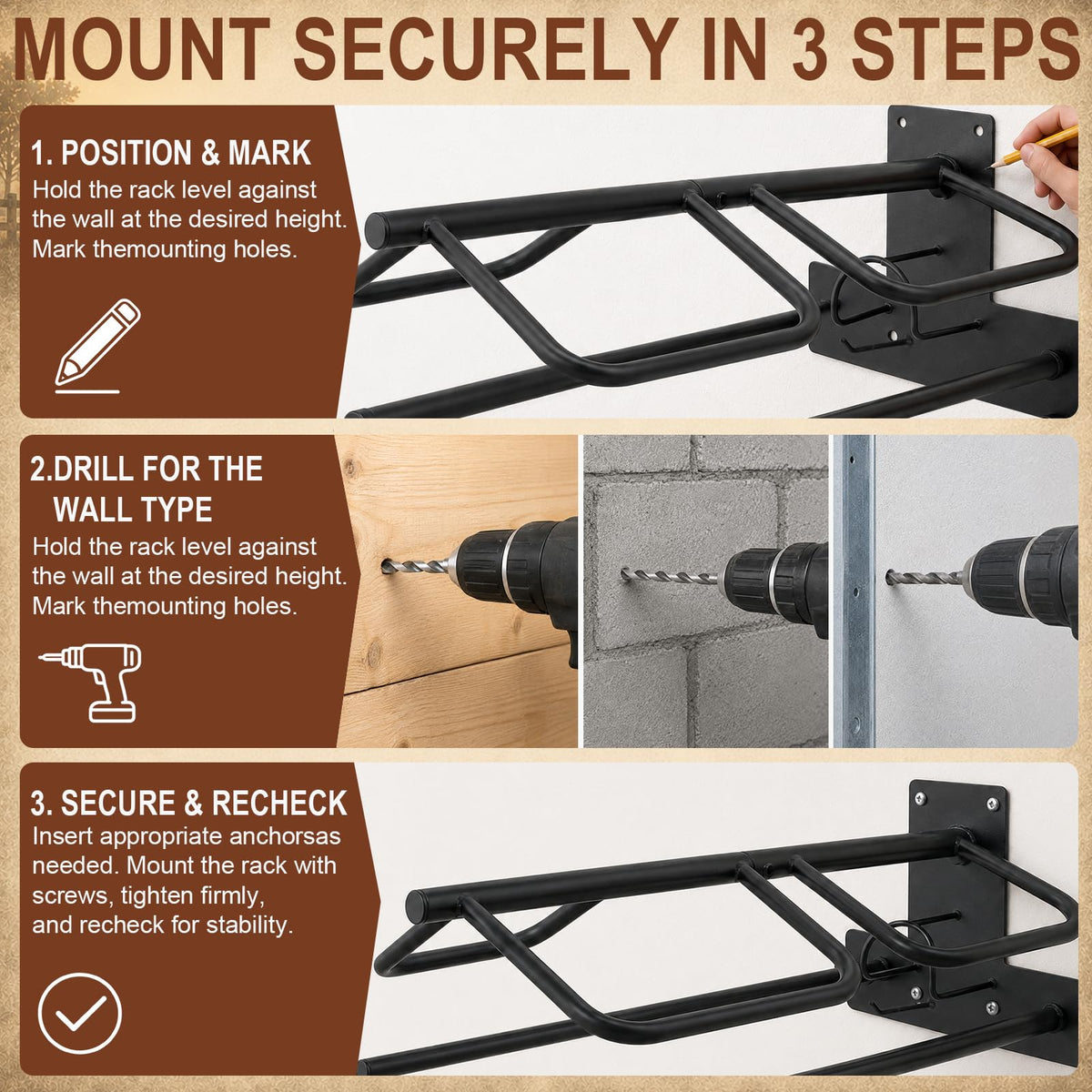Wall Mounted Saddle Rack Set of 2, 120-lb Capacity Heavy Duty Iron Saddle Stand Z626807