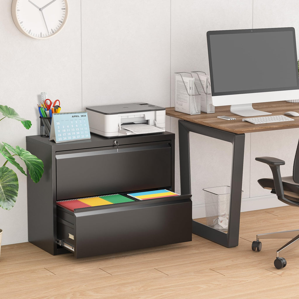 Black 2 Drawer Metal File Cabinet with Lock X66749