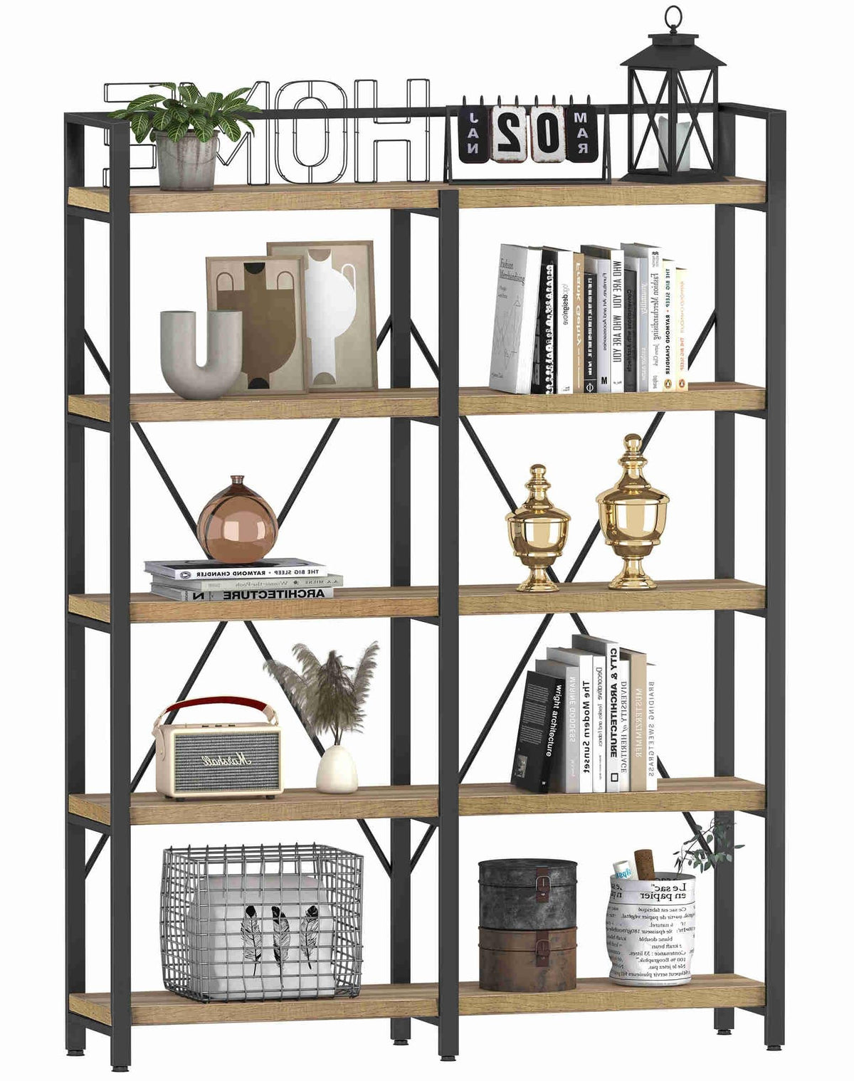 5 Tier Wood and Metal Bookshelf T199947
