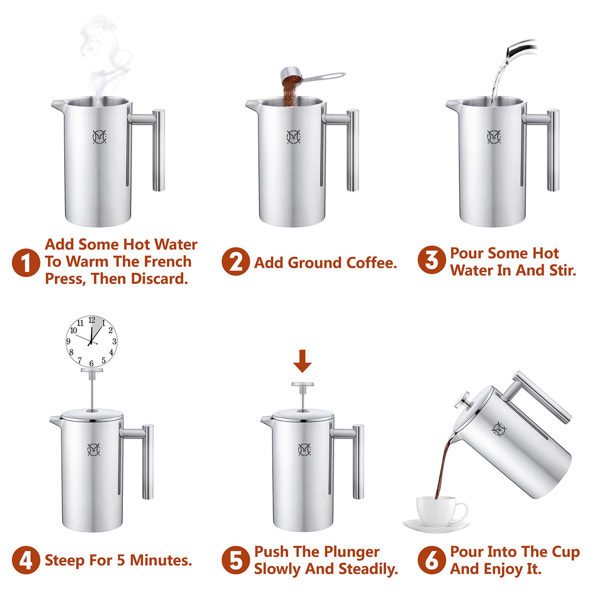 Single Serve Stainless Steel Thermal French Press E15256