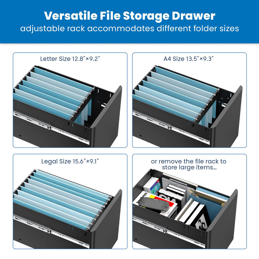 Black 3 Drawer Rolling File Cabinet with Lock M537