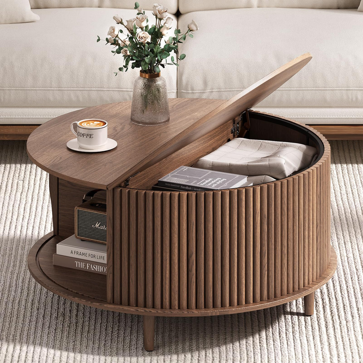 Round Coffee Table with Storage, 31.5", Walnut L1978