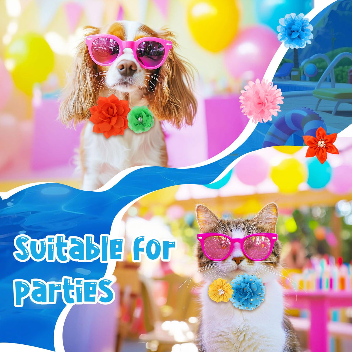 100 Pcs Multicolor Dog Collar Bows Set with Elastic Rubber Band U421755
