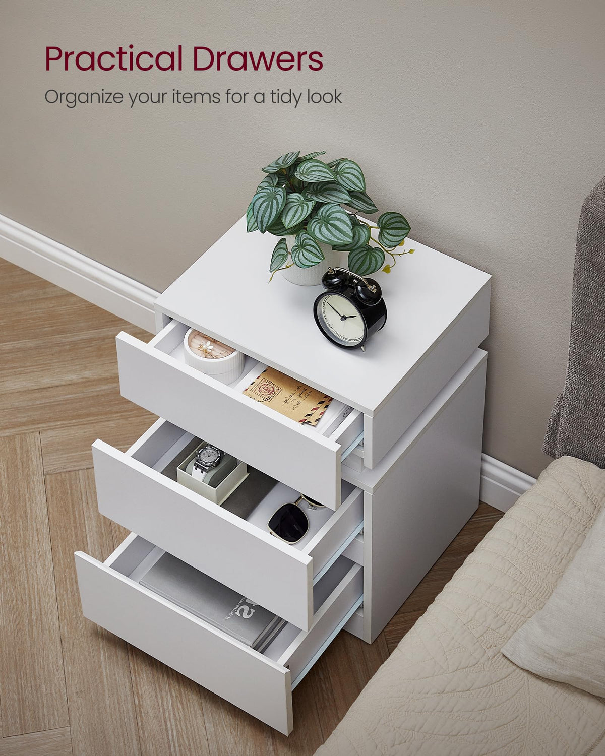 LED Nightstand with Charging Station, 3 Drawers D6502