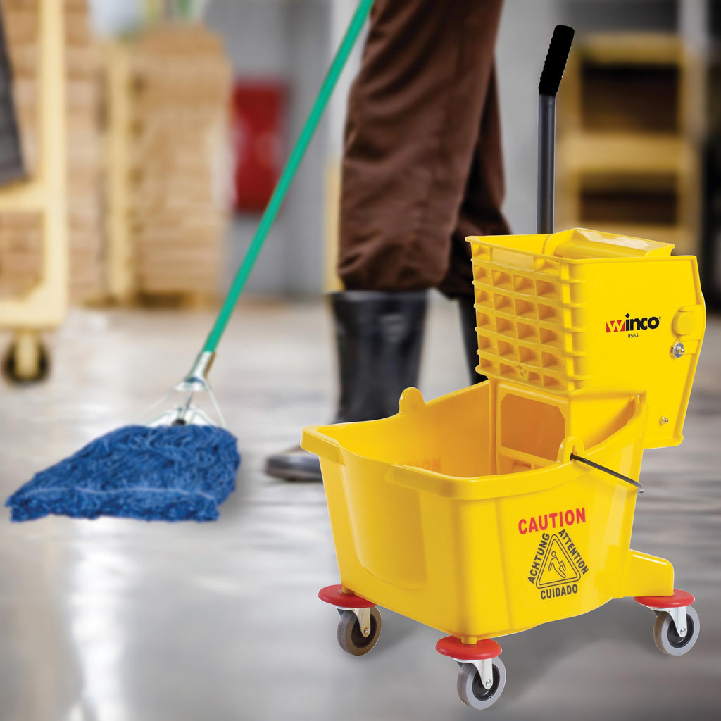 26 qt Yellow Plastic Mop Bucket on Wheels D50893