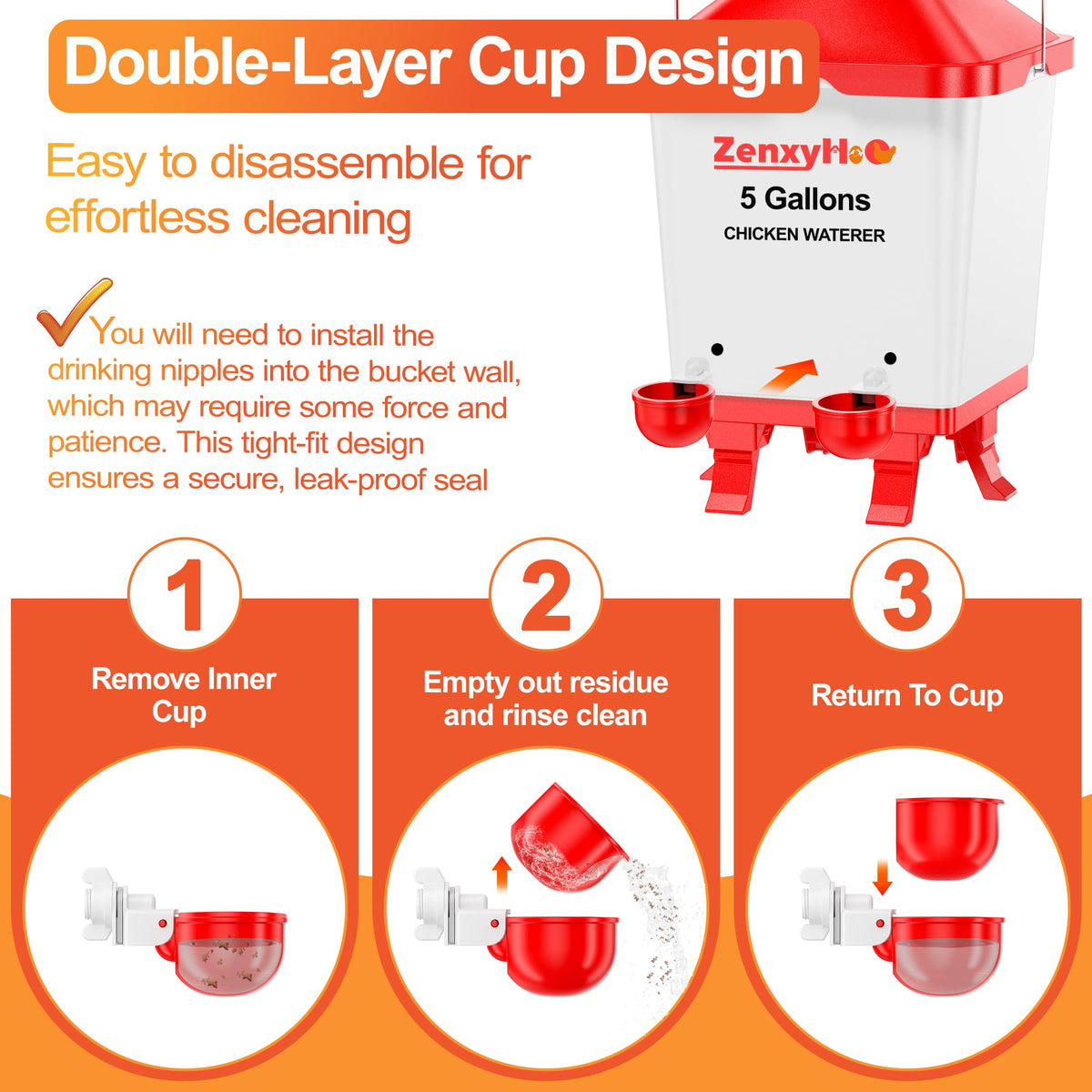 5.0 Gal Chicken Waterer Bucket with 4 Cups K88036