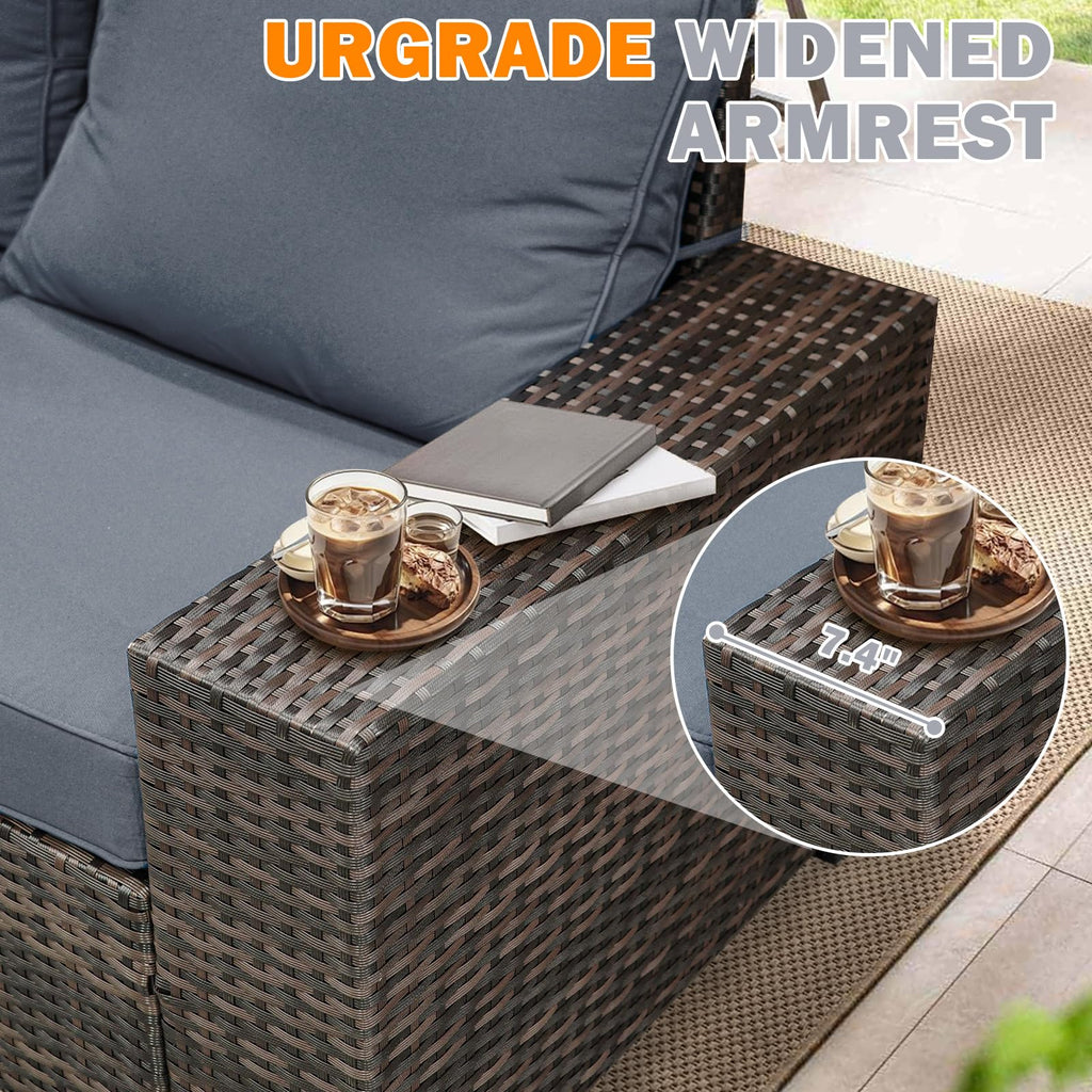 5 Pieces Wicker PE Rattan Patio Furniture Set with Cushion & Coffee Table, Grey L24854