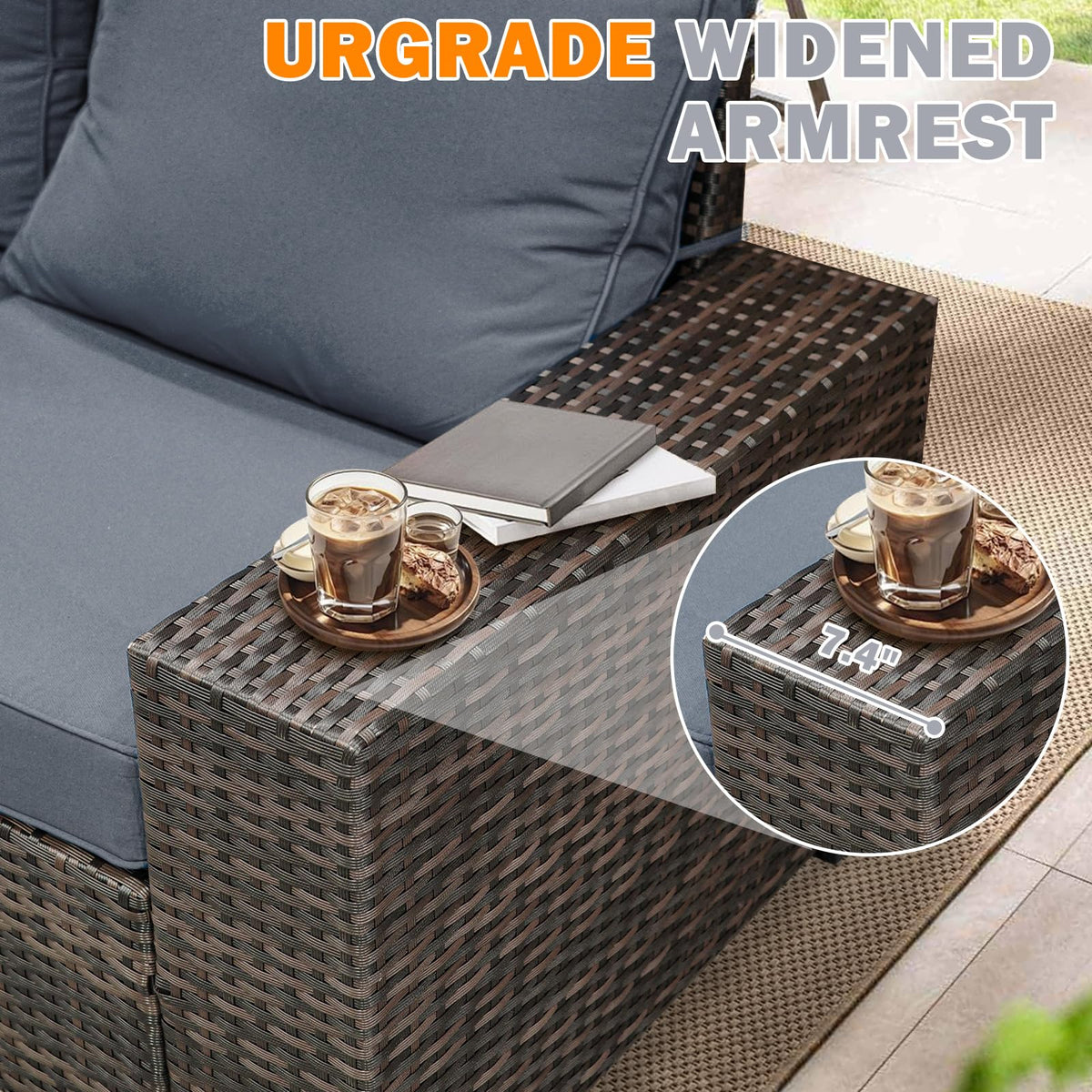 5 Pieces Wicker PE Rattan Patio Furniture Set with Cushion & Coffee Table, Grey L24854