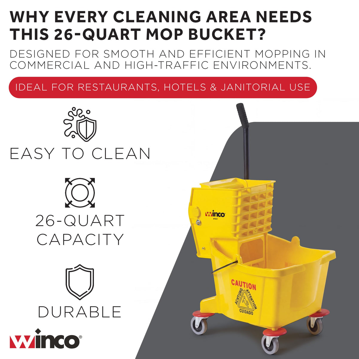 26 qt Yellow Plastic Mop Bucket on Wheels D50893