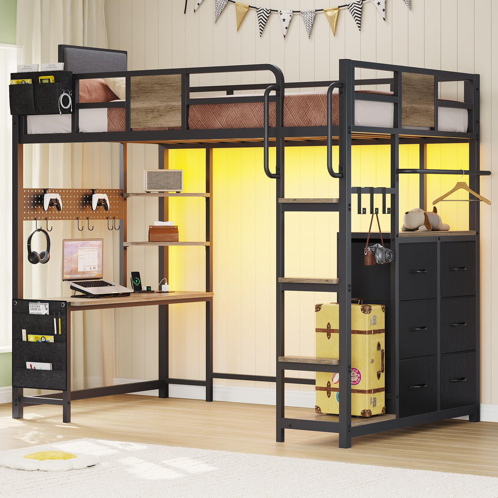 Twin Loft Bed with Desk and 6 Storage Drawers Q819292