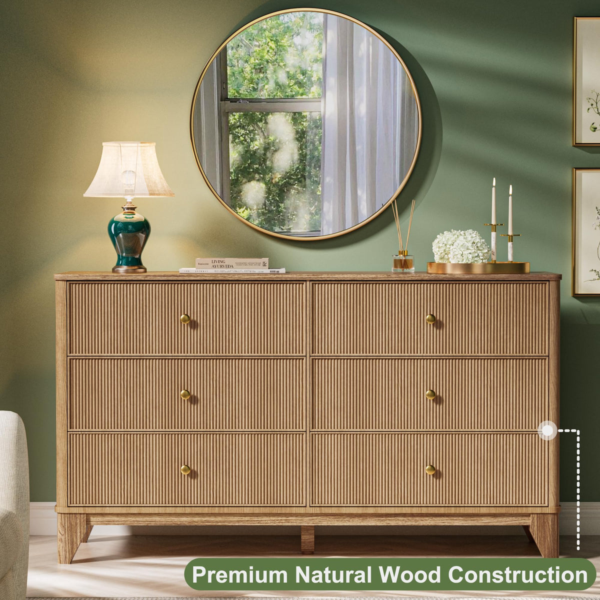 Fluted 6 Drawer Wood Dresser J5457