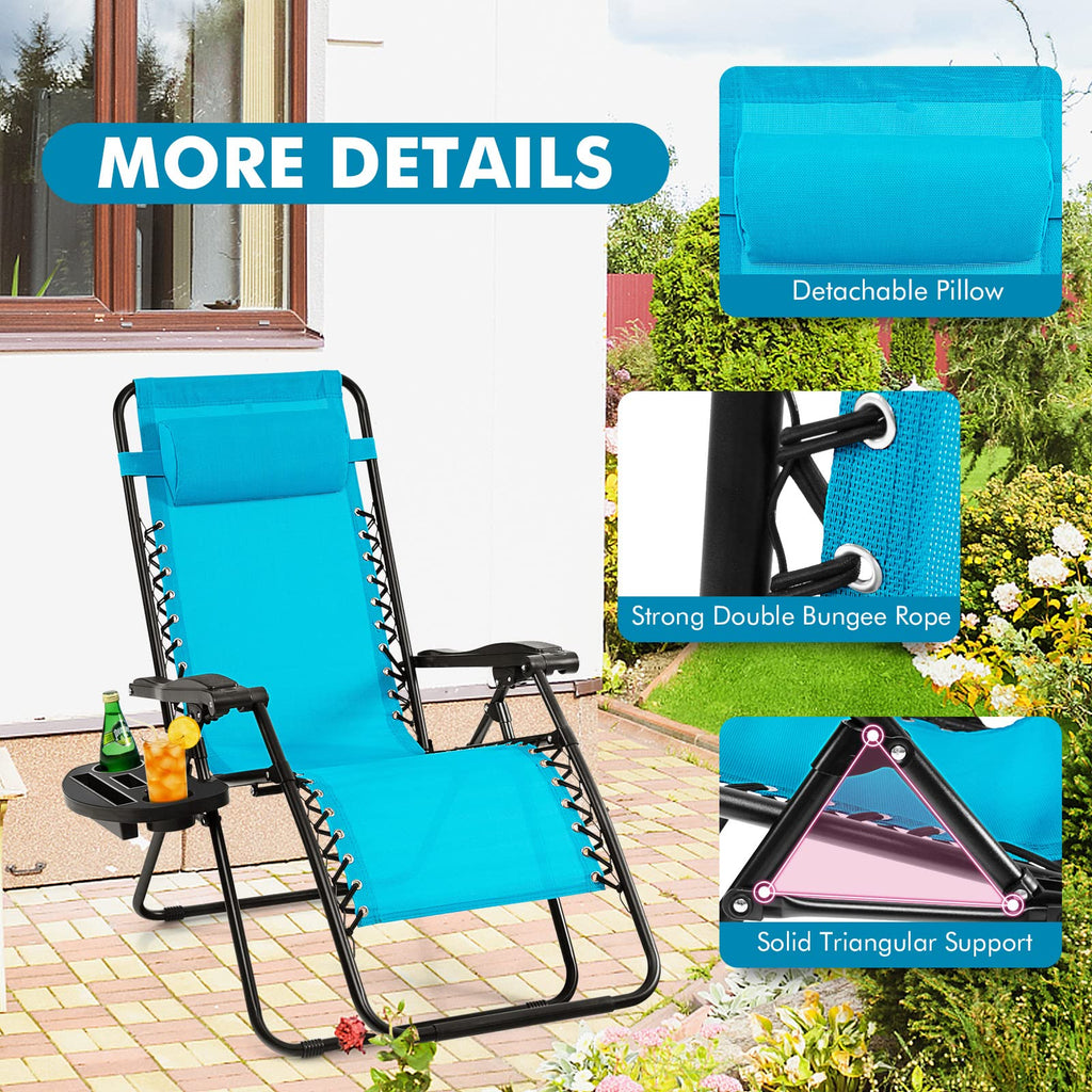 2 PCS Blue Zero Gravity Chair with Cup Holder A8569
