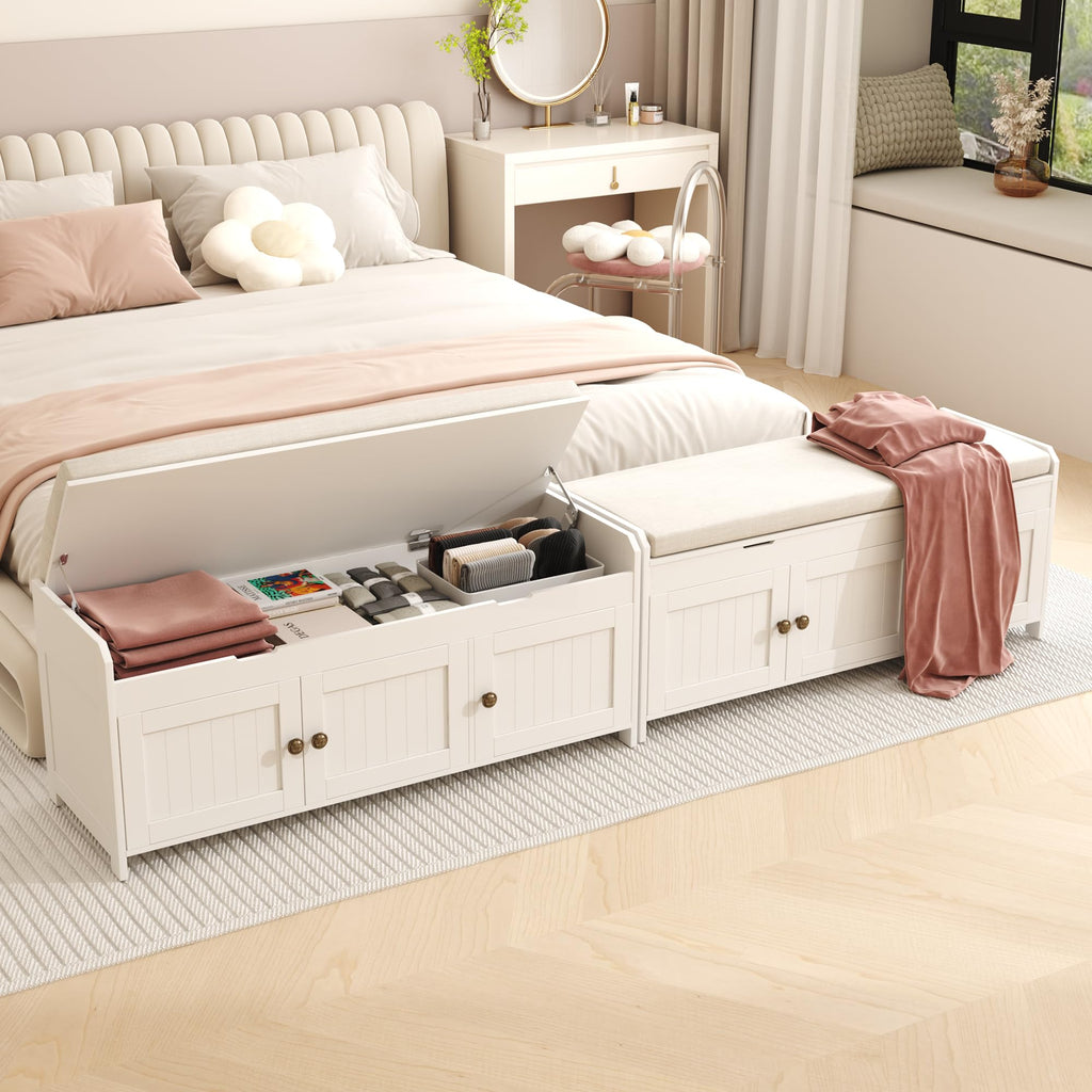 White Lift Top Storage Shoe Bench with Cushioned Seat Z741593