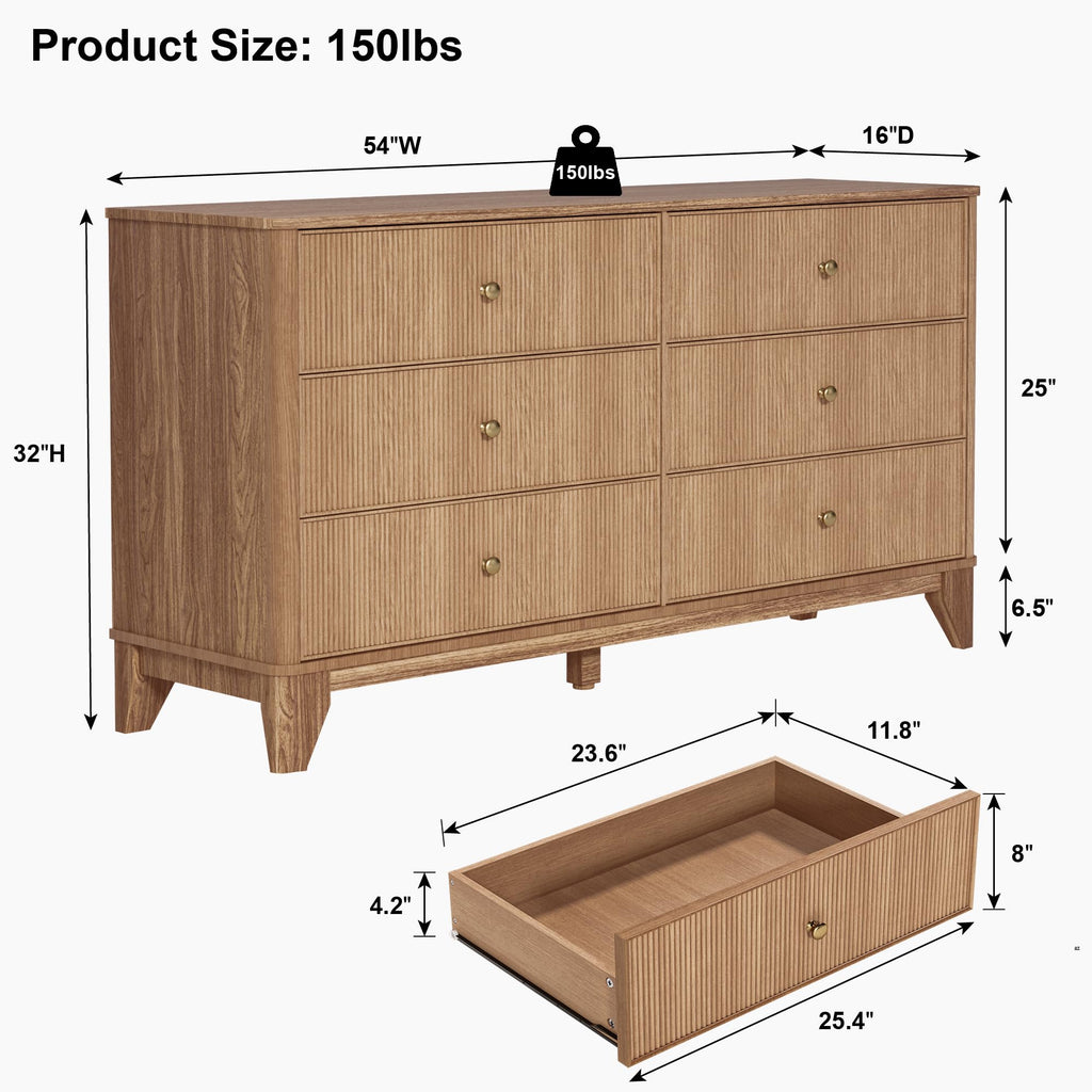 Fluted 6 Drawer Wood Dresser J5457