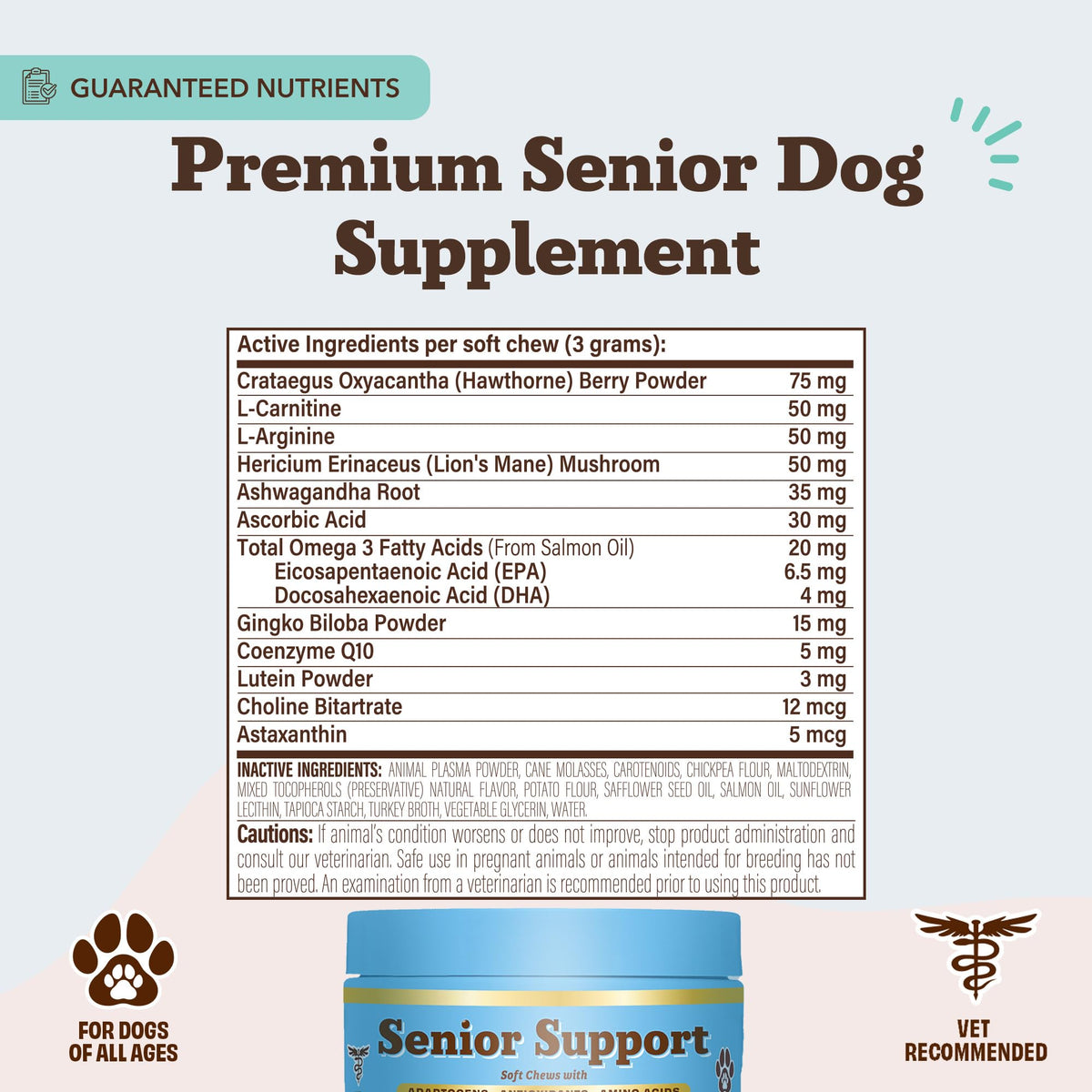 Senior Dog Supplements Vitamins Chew 90 cnt N8333