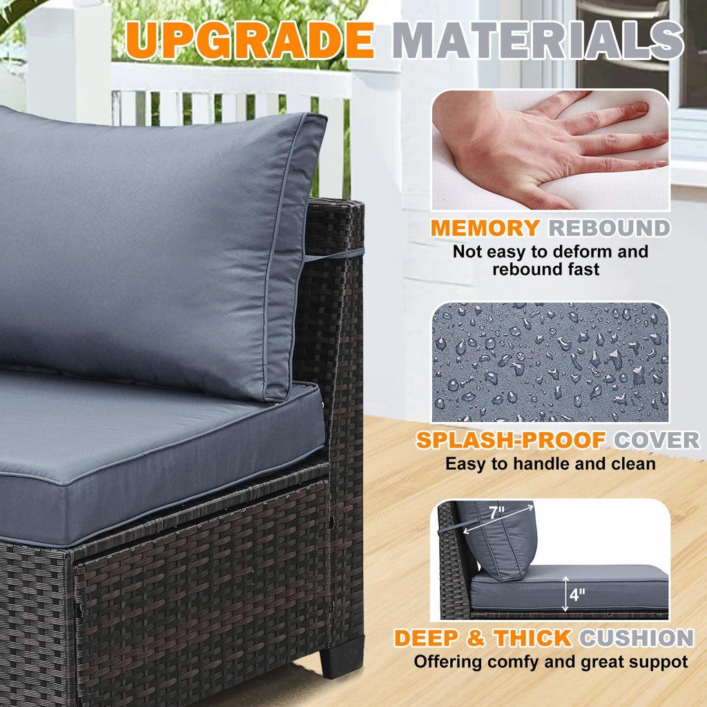 5 Pieces Wicker PE Rattan Patio Furniture Set with Cushion & Coffee Table, Grey L24854