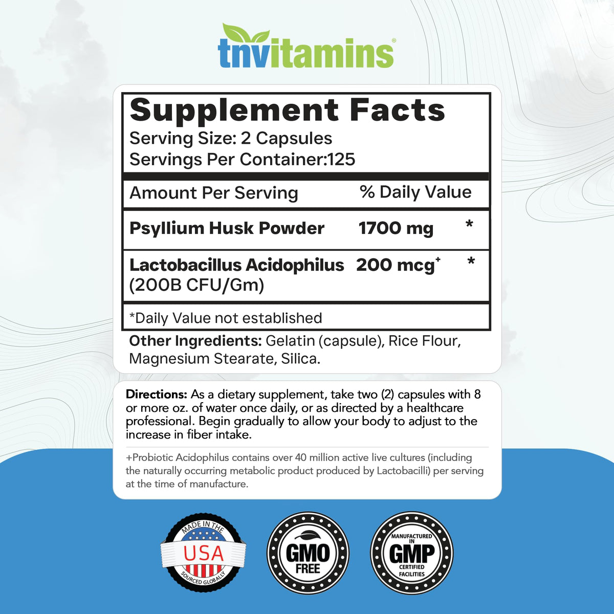Psyllium Husk Capsules 1700 MG 250 Capsules V701946