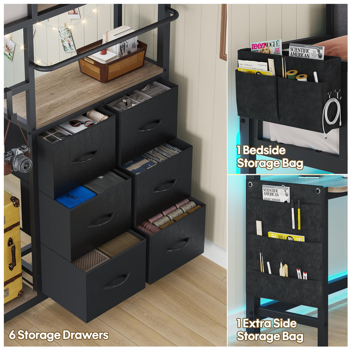 Twin Loft Bed with Desk and 6 Storage Drawers Q819292